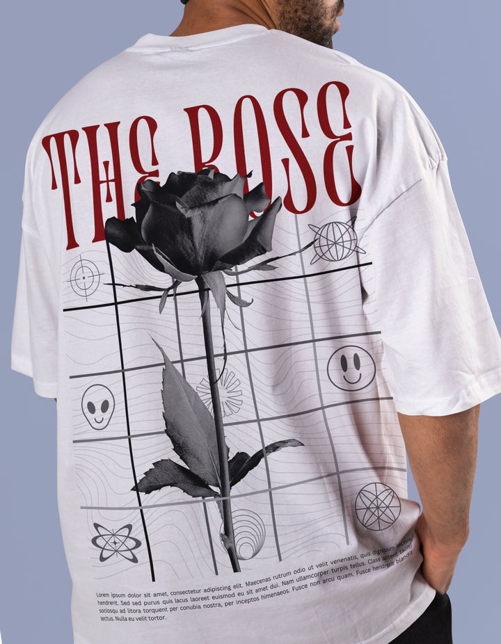 Rainboww Black & White Aesthetic Brutalist Rose Oversized Men T-Shirt - Rainboww