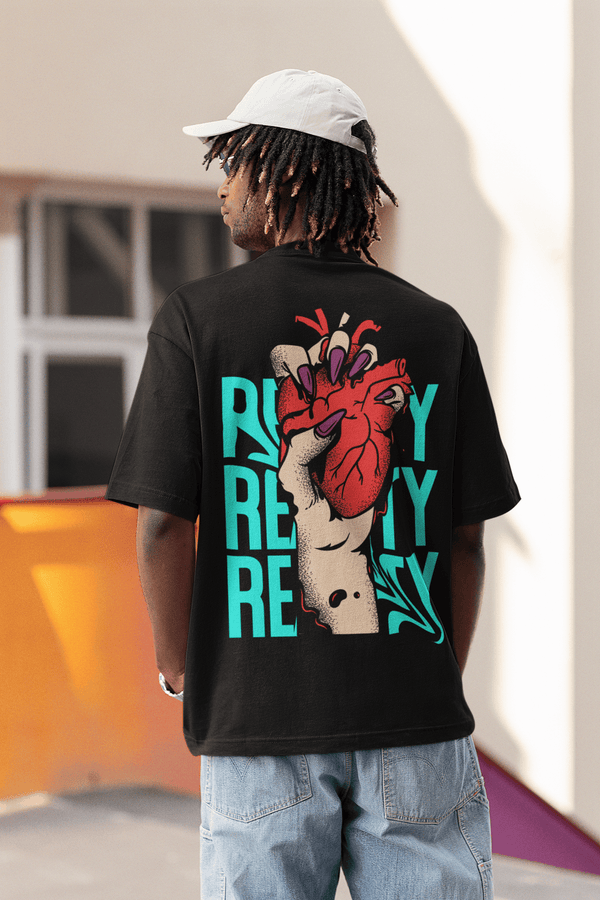 Rainboww Red Heart Street Wear Oversized T-Shirt - Rainboww