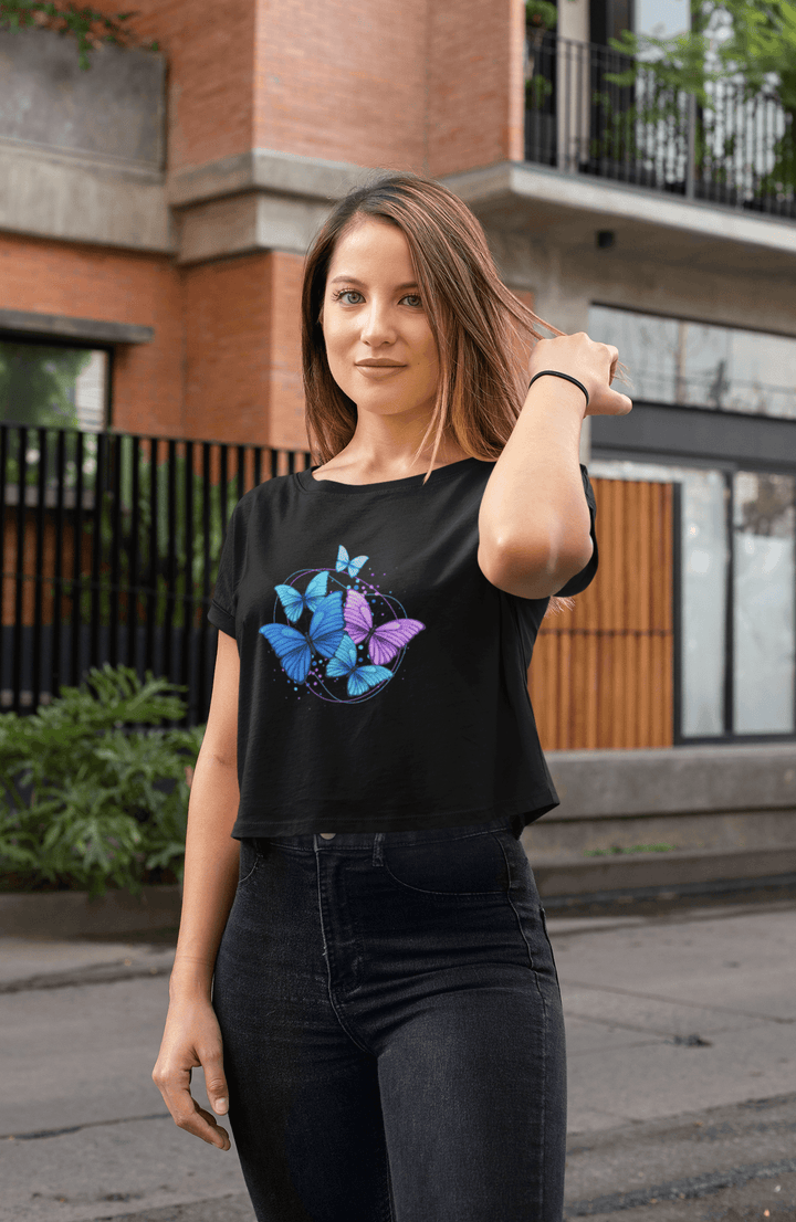 Rainboww Modern Flying Butterflies Crop Top - Rainboww