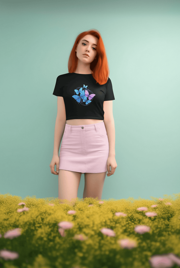 Rainboww Modern Flying Butterflies Crop Top - Rainboww