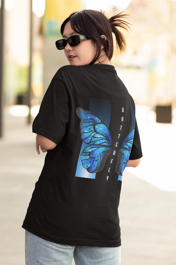 Rainboww Blue Butterfly OverSized T-Shirt