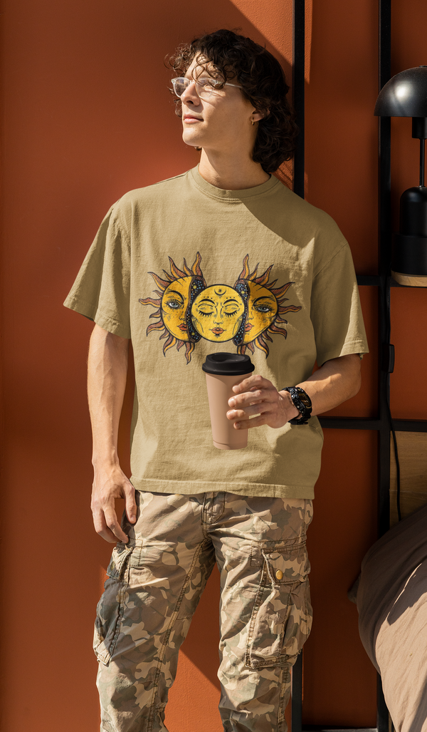 Rainboww Burning Sun & Moon Oversized T-Shirt - Rainboww
