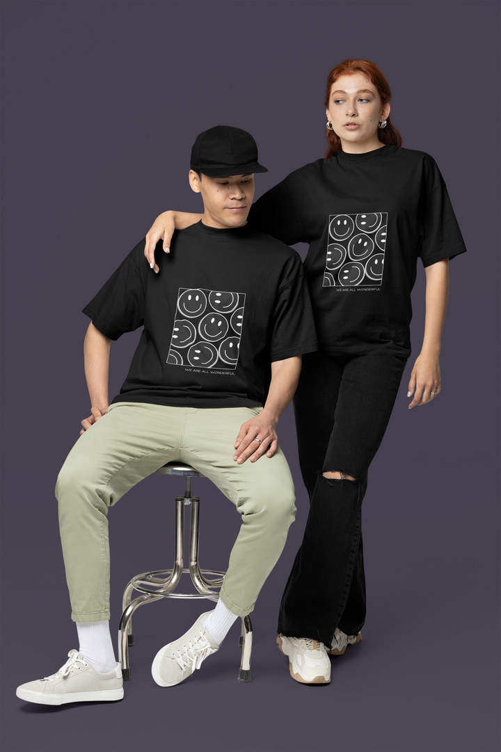 Rainboww Black and White Smile Unisex T-Shirt - Rainboww