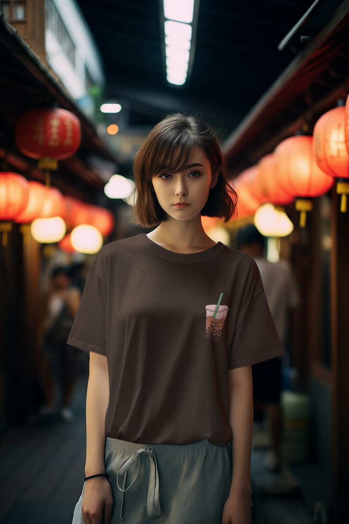 Rainboww Minimalist Coffee Oversized T-Shirt - Rainboww