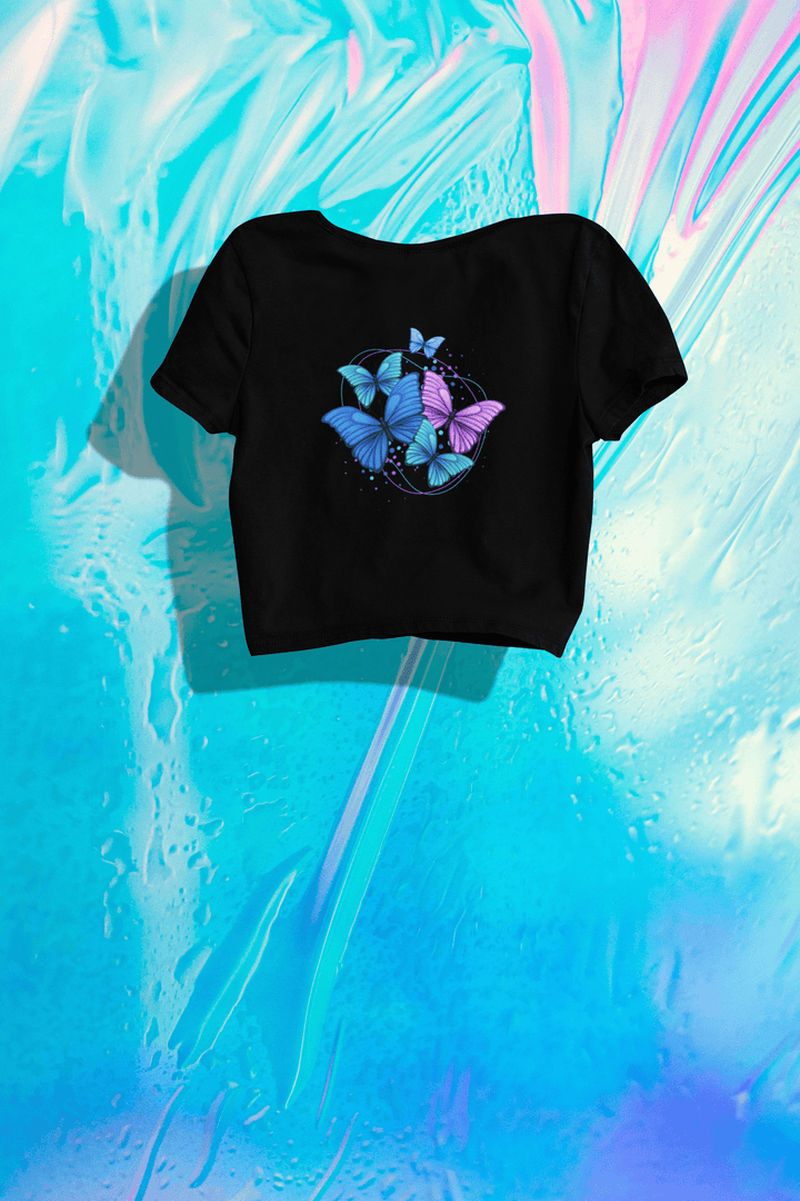Rainboww Modern Flying Butterflies Crop Top - Rainboww