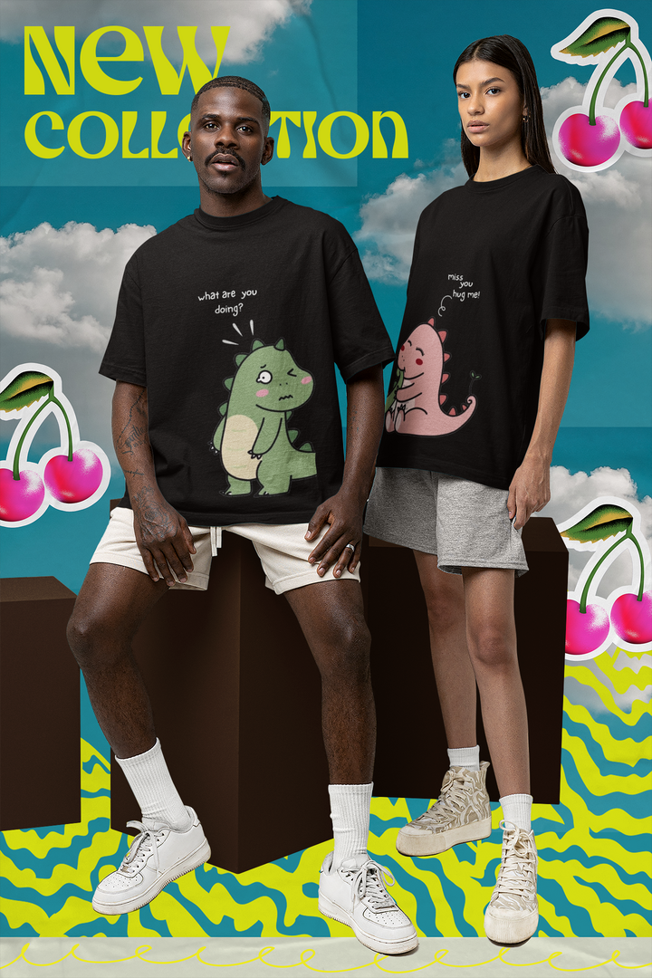 Rainboww Hug Me Couple Oversized T-Shirts - Rainboww