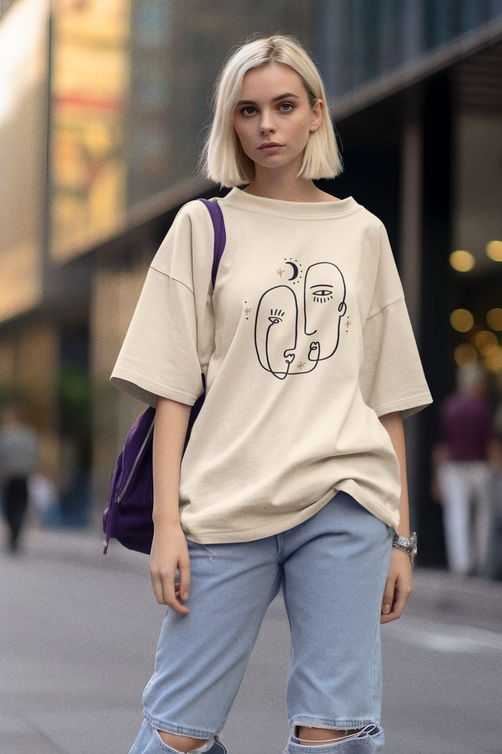 Rainboww Boho Liner Face Unisex Oversized T-Shirt - Rainboww