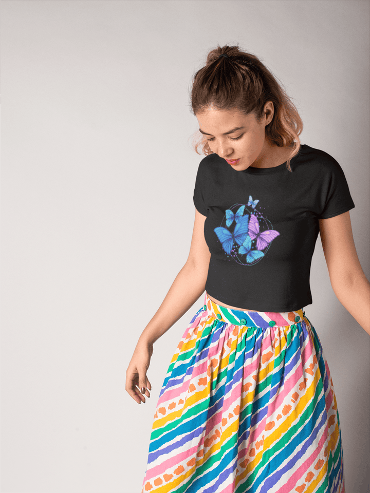 Rainboww Modern Flying Butterflies Crop Top - Rainboww